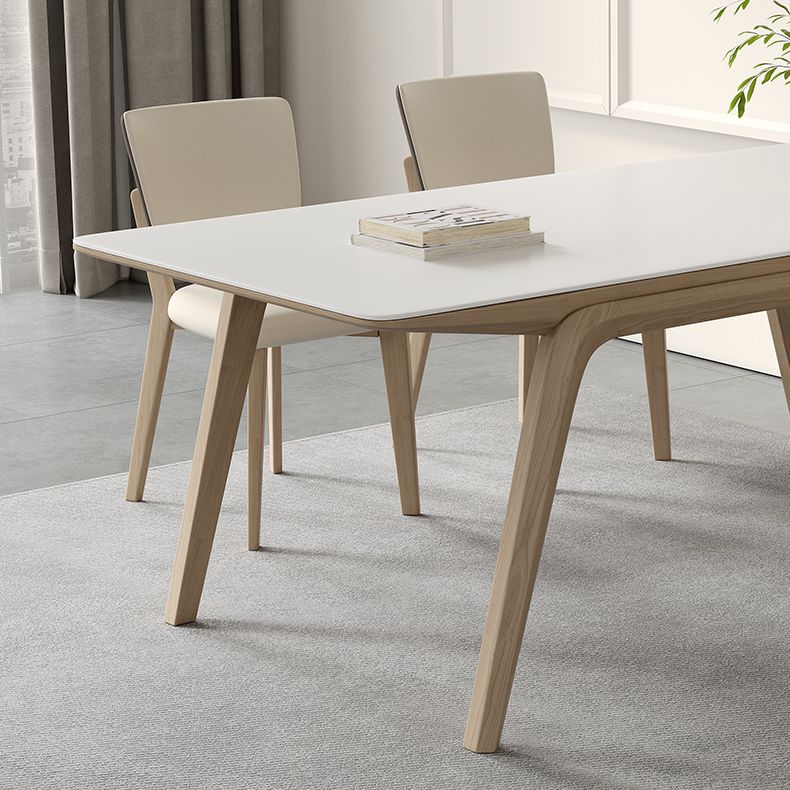 White Stone Top Rectangle Contemporary Dining Table with 4 Foot