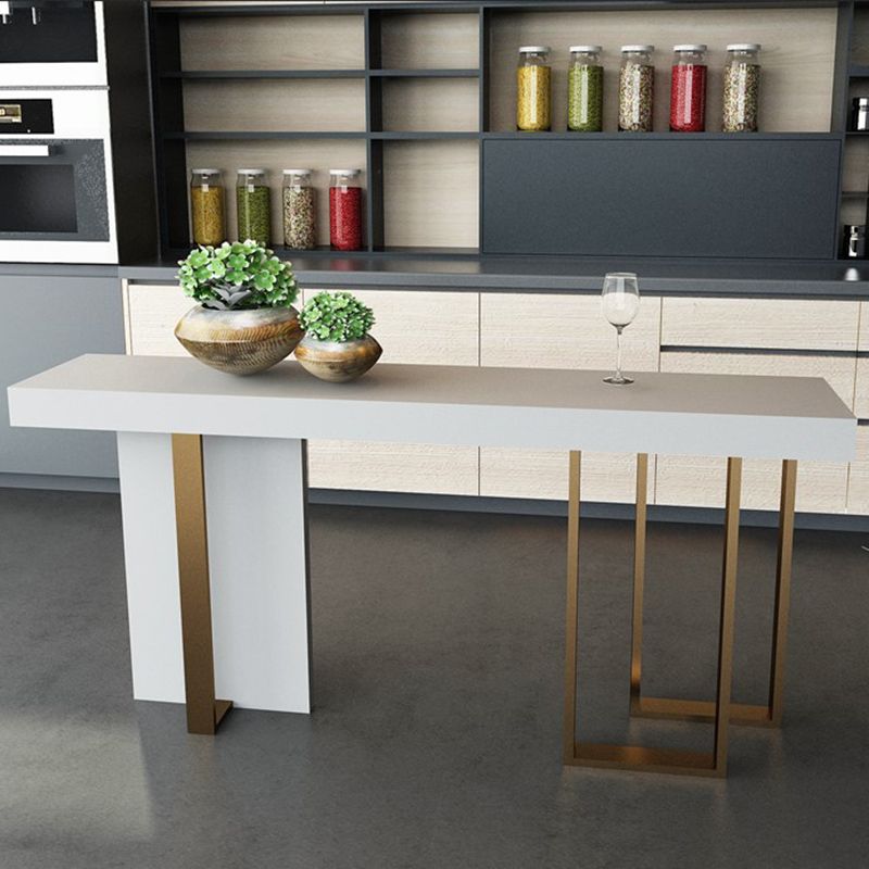 Glam Style Bar Table Rectangle Faux Marble Bar Dining Table with Double Pedestal