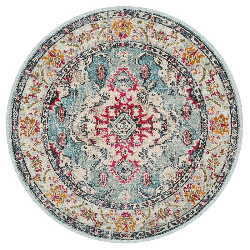 Antique Round Carpet Retro Floral Print Indoor Rug Polyester Non-Slip Backing Carpet for Living Room