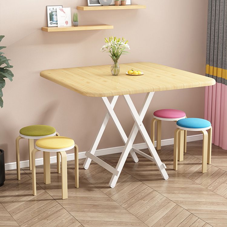 Modern Folding Wood Top Dining Table with Metal Leg for Living Room