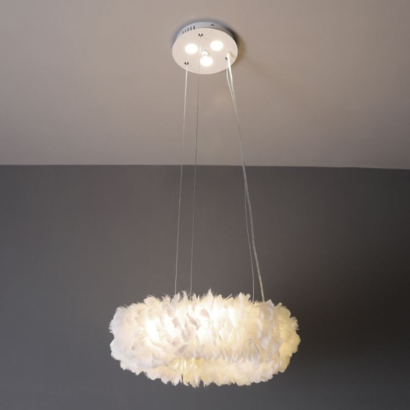 Minimalist Round Pendant Lighting Fixture Feather Bedroom Ceiling Pendant Light