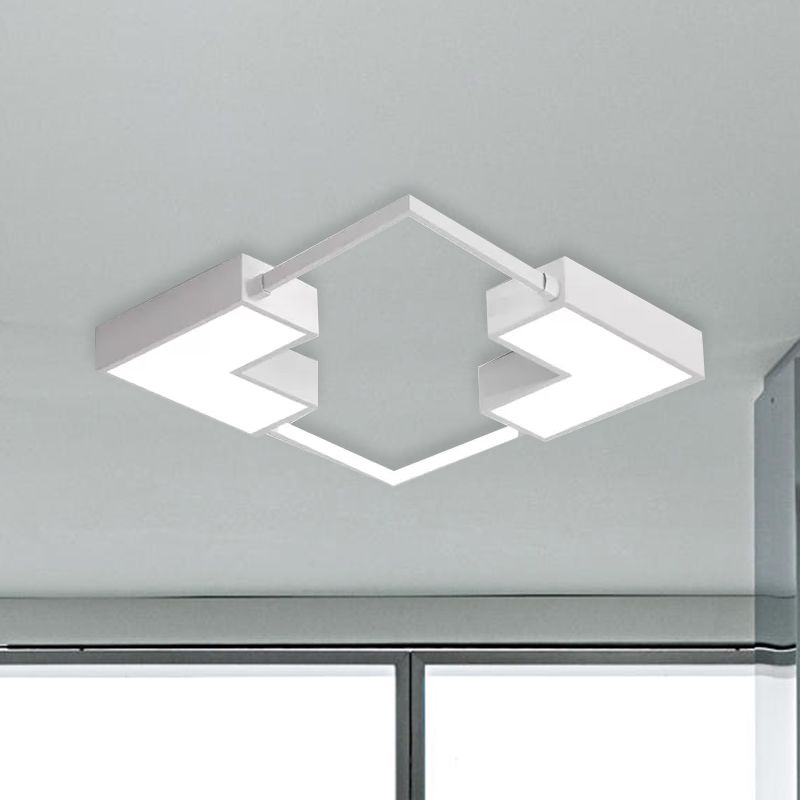 Square Flush Mount Light Simple Acrylic LED Black/White Ceiling Hung Fixture in Warm/White Light, 16"/19.5"/23.5" Wide