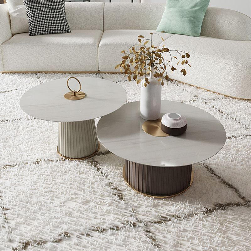 Modern Coffee/White Round Coffee Table Porcelain Metal Cocktail Table