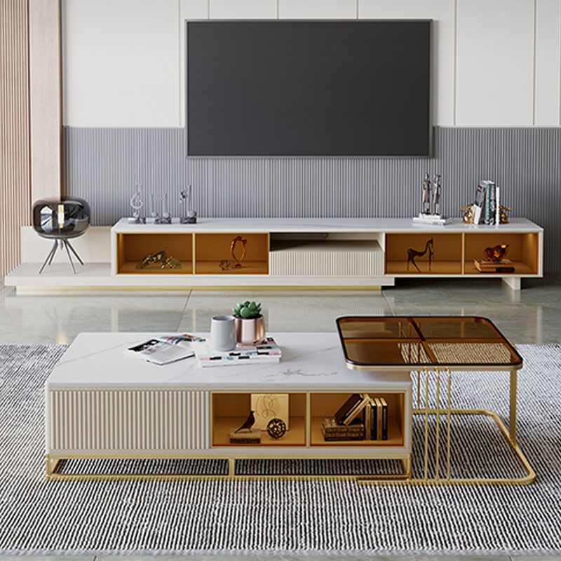 Contemporary TV Media Stand Faux Wood 1 Drawer Media Console