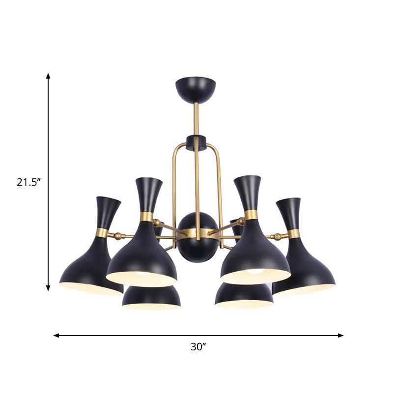 6 luci a imbuto il lampadario regolabile il lampadario a sospensione in metallo nero e oro.