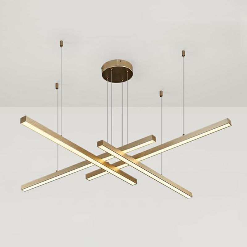 Gold LED Linear Pendant Light in Modern Singularity Aluminium Adjustable Hanging Lamp for Living Room