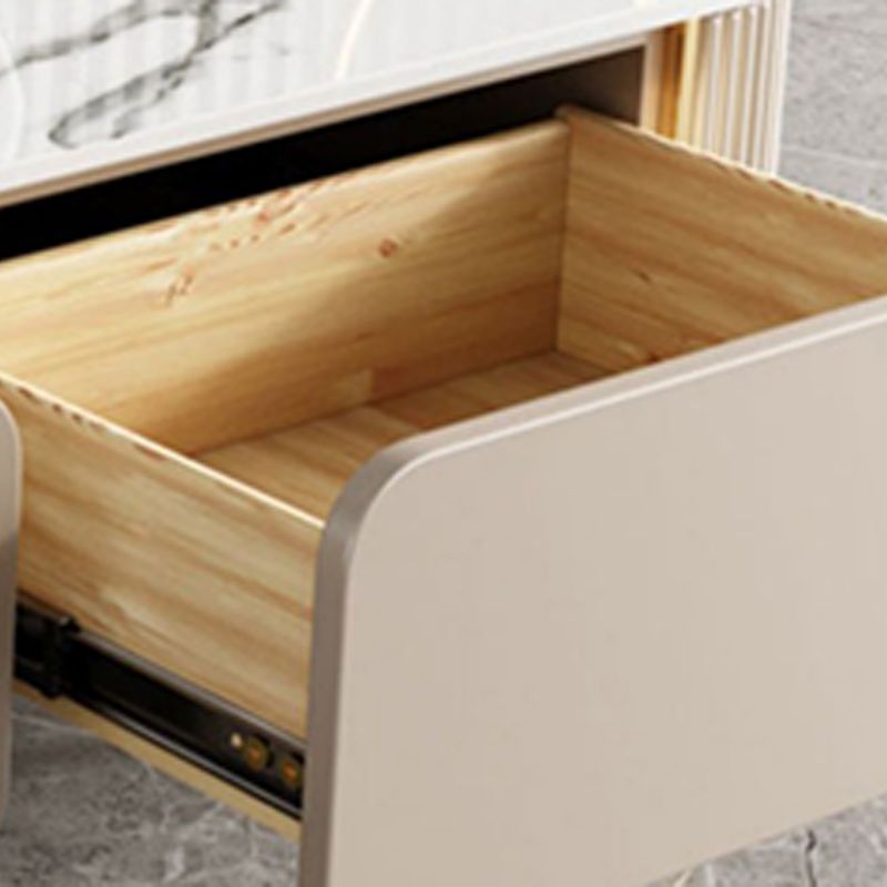 Glam Stone TV Media Stand Enclosed Storage White TV Stand with Drawers
