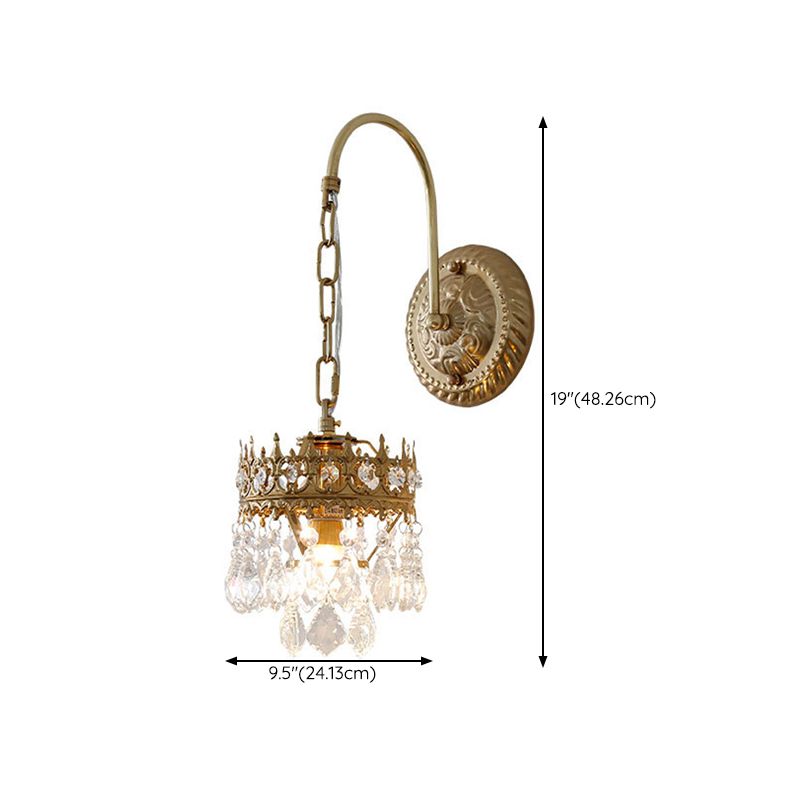 Postmodern Golden Wall Light Fixture with Crystal Shade for Sitting Room