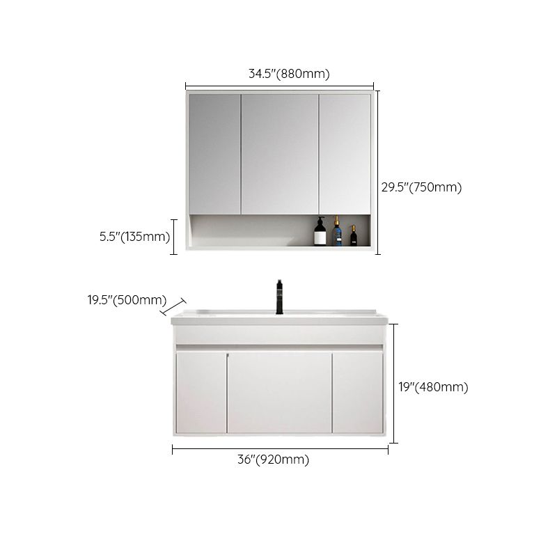 Rectangle Bathroom Vanity Wall-Mounted Mirror Wood Frame Modern Vanity with Doors