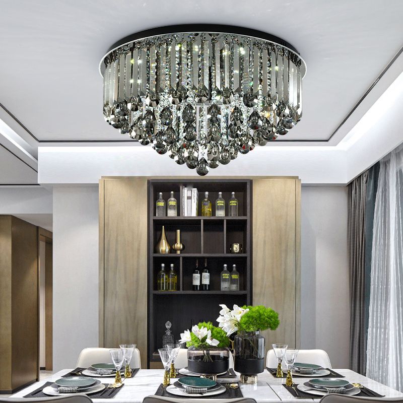 19.5"/23.5" Multi Tier Flush Mount Light Contemporary Crystal LED Ceiling Lamp in Smoke Grey for Bedroom