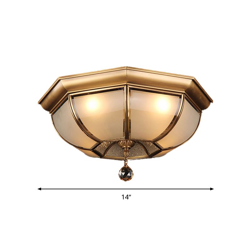 Concave matglazen plafondlamp 14"/18" W Traditionele 3/4 lampen Woonkamer inbouwlamp in messing