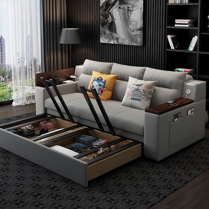 Contemporary Futon Sleeper Sofa Square Arms Futon and Mattress with Storage