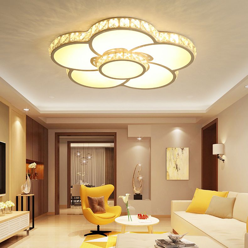 White Floriated LED Ceiling Light in Modern Creative Style Crystal Indoor Flush Mount with Acrylic Shade