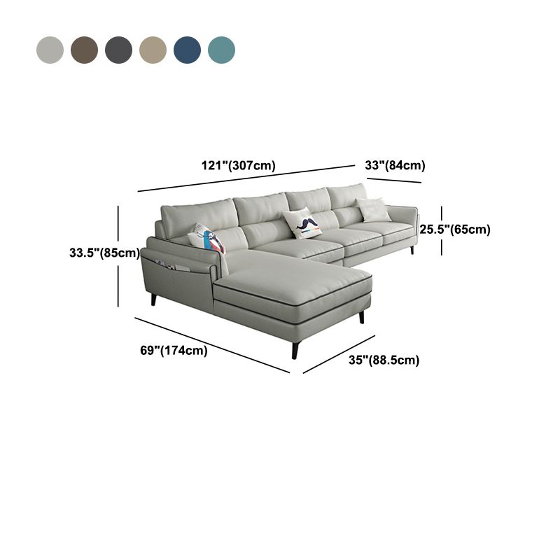 L-Shape Faux Leather Sectional with Recessed Arms and Storage