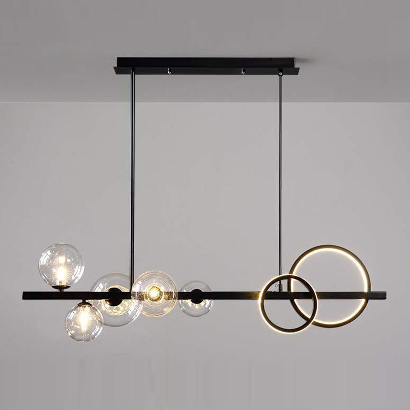Clear Glass Shade Pendant Ceiling Fixture 5 - Head Modern Linear Kitchen Island Lighting