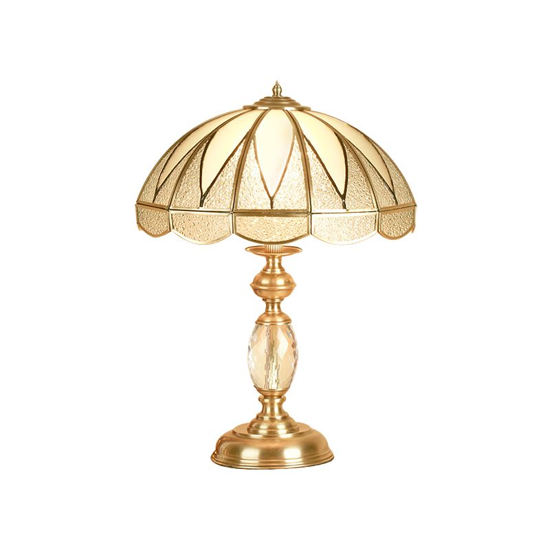 Goud 1 koptafel licht koloniaal beige en matglazen koepel 12 "/16" brede nachtkastje lamp voor het bed