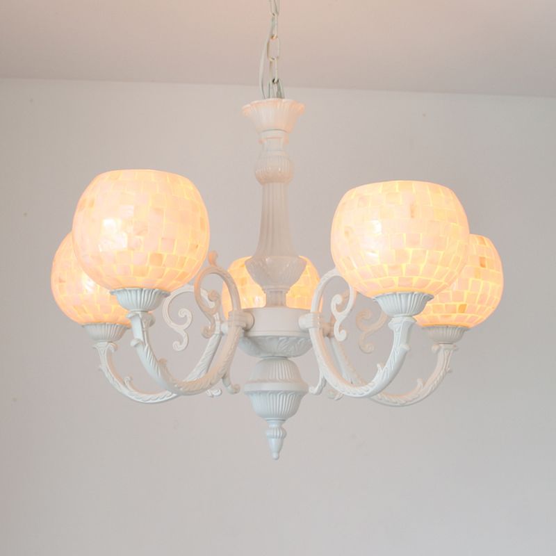 Shell White lampadario illuminazione Aiugio Curving braccio 3/5/8 luci in stile tiffany appeso la luce