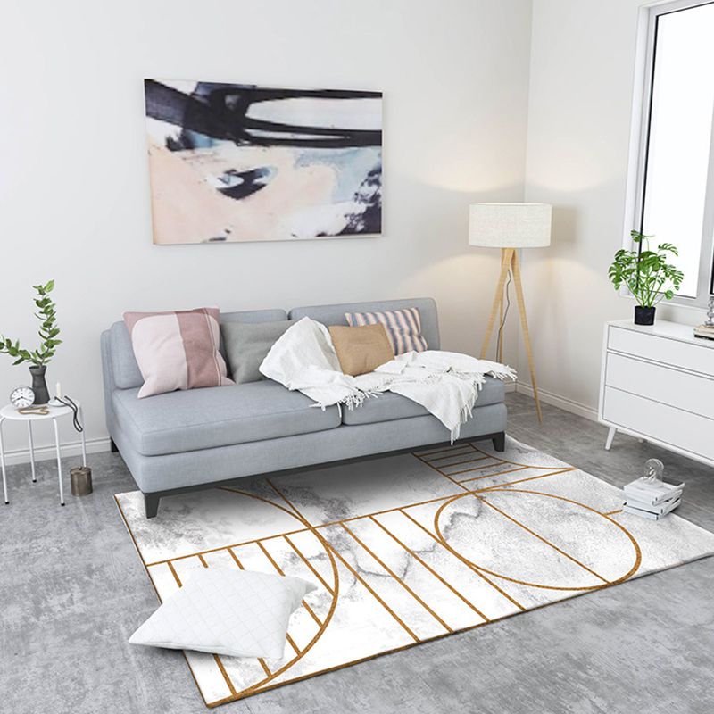 Marble Geometry Pattern Rug Polyester Modernist Rug Washable Anti-Slip Backing Carpet for Parlor
