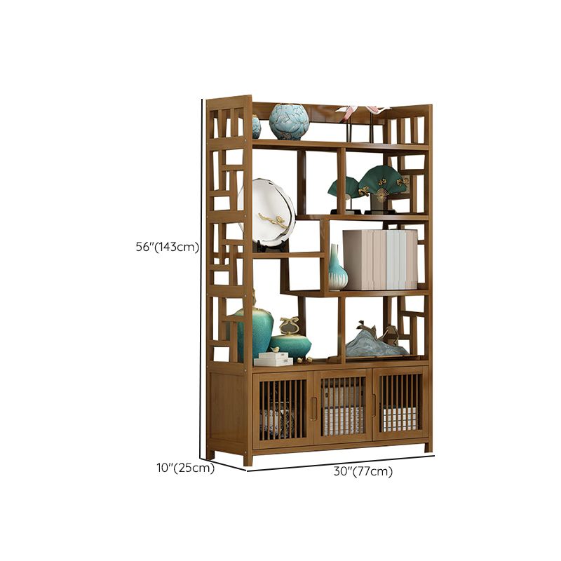 Contemporary Vertical Etagere Open Book Shelf Brown Bamboo Bookshelf for Study Room
