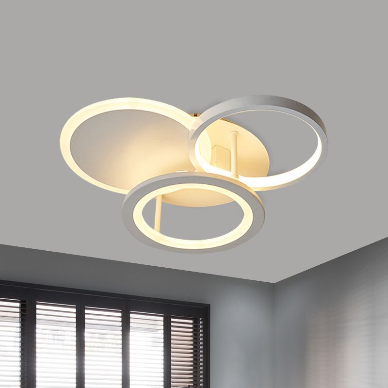 16"/19.5" W Metal Circular Semi Flush Mount Simplicity LED White Flush Ceiling Light for Bedroom, White/Warm Light
