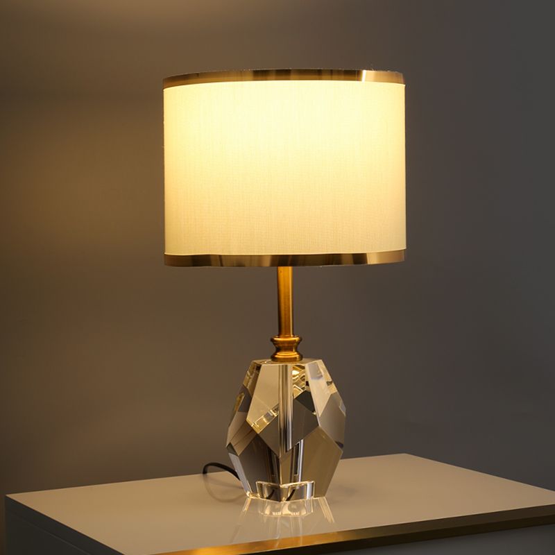 Lámpara de mesita de noche de batería blanca 1 bulbo de tono de tela de tela de baño luz de mesa de cristal