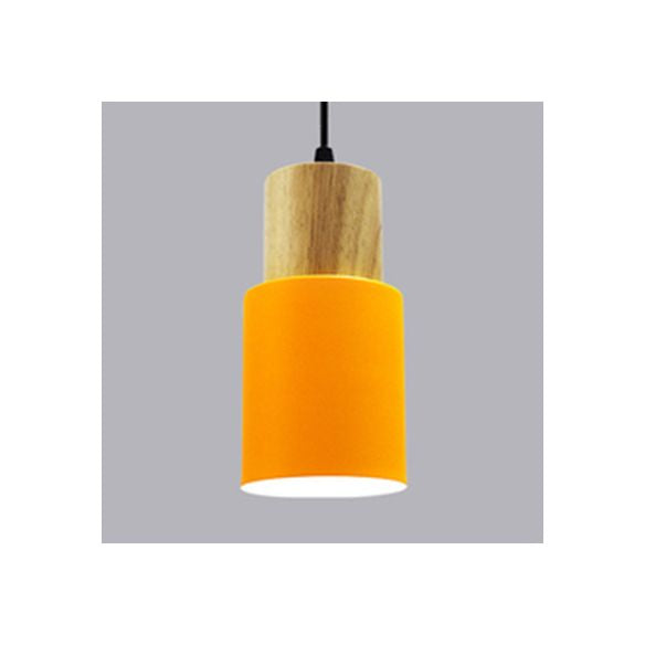 Metal & Wood Cylindrical Hanging Lamp Office Hallway 1 Light Modern Small Pendant Light