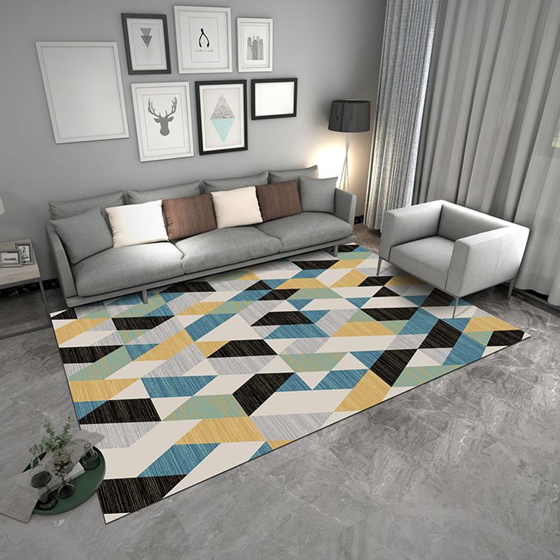 Zeitgenössischer geometrischer Teppich, mehrfarbiger Polyster-Teppich, haustierfreundlicher, rutschfester Innenteppich für den Salon