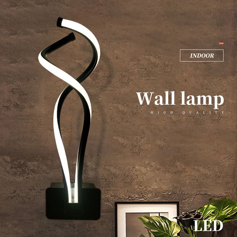 Spiral Wall Lighting Fixture Minimalist Style Metal LED Black Wall Sconce Lighting