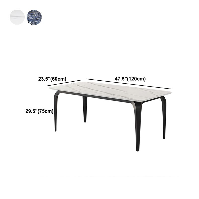 Black 4 Legs Dining Table Rectangle Industrial Dinette Table with Stone Top