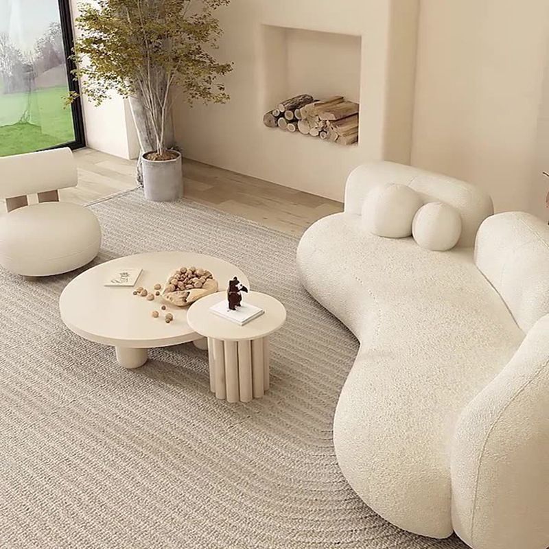 Wooden 4 Legs Coffee Table Round Minimalist Coffee Table for Living Room