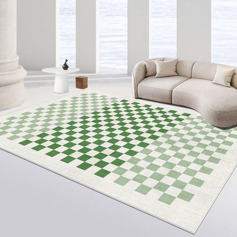 Green Modern Carpet Grid Pattern Polyester Carpet Washable Carpet for Living Room