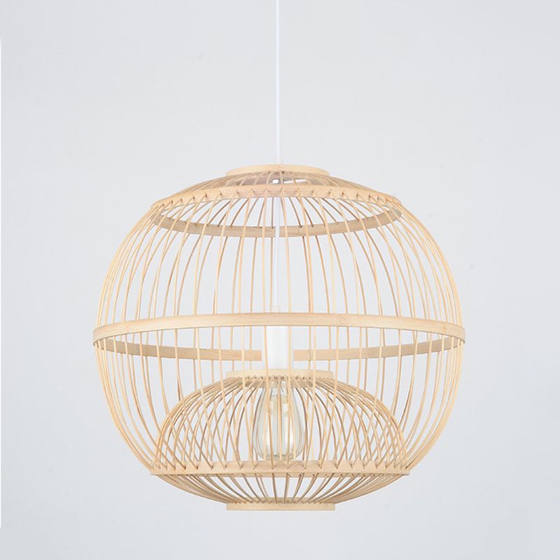 14 „/16“ Dia Globe Esszimmer Deckenlampe Bambus 1 Licht moderne Pendelleuchte in Beige