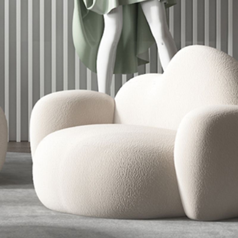 White Wool Curved Back Sofa Modern 34.65" H Square Arm Seating