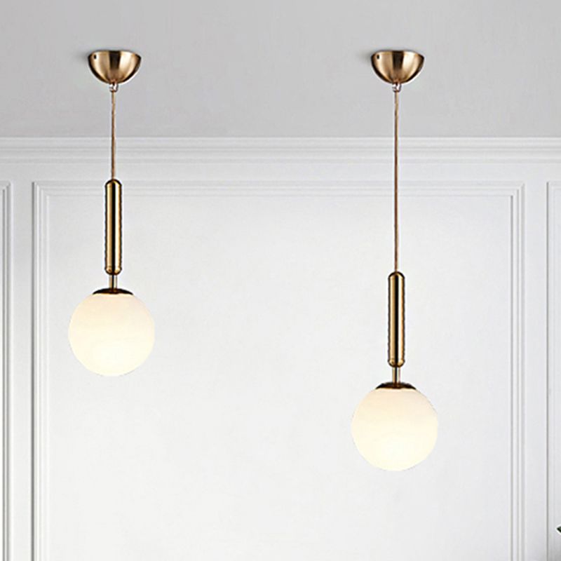 1 Leichte Küchenheizung Licht mit Kugel weißer Glasschatten postmoderner goldener Hanglampe, 6 "/8"/10 "breit