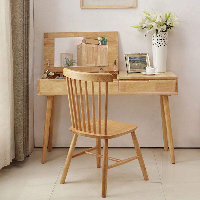 Nordic Flip-Top Vanity Dressing Table Set with Stool 1-Drawer Wood Vanity Table