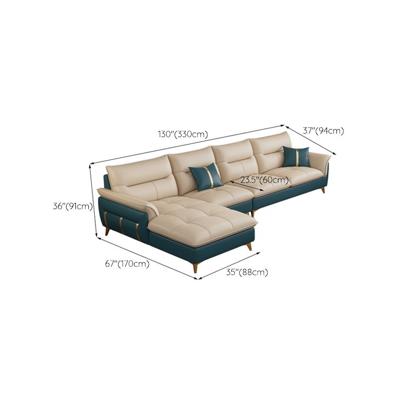 Genuine Leather Sectional Sofa 35.82" High Cream Sofa with Cushion Back