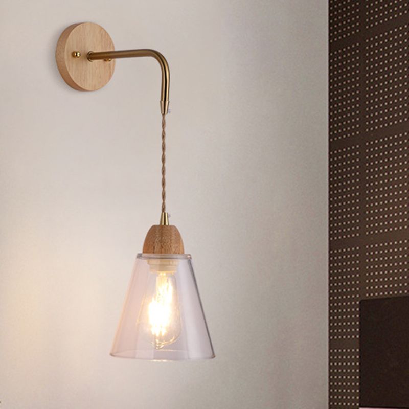 Modern Glass Wall Light Geometric Shape Wall Sconce with Wood for Living Room