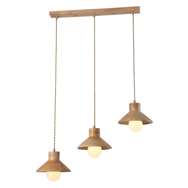 Wood Cone Pendant Lamp Contemporary Style Hanging Light for Dining Room