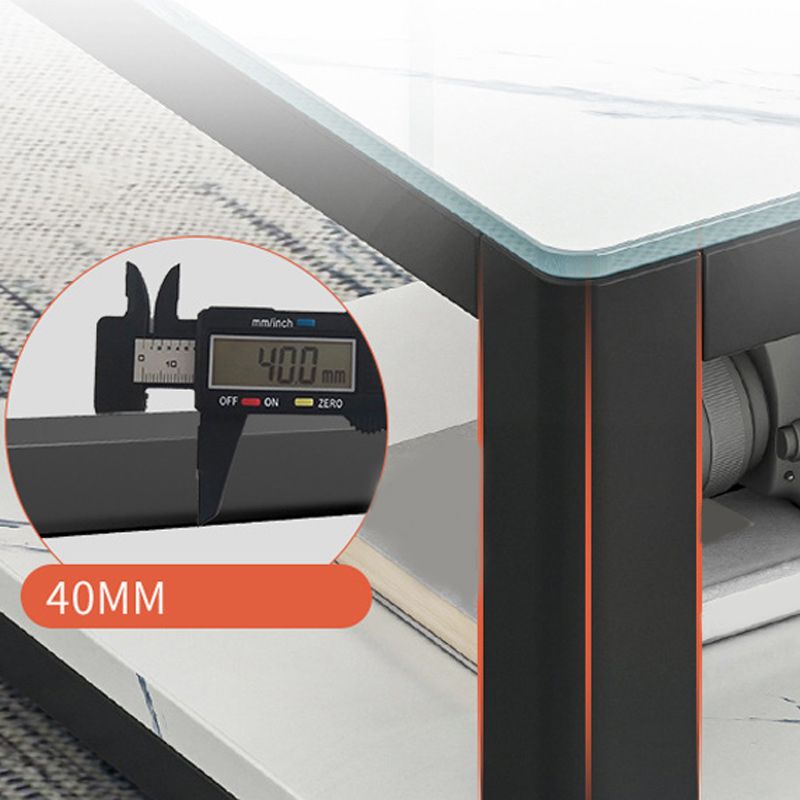 Rectangular Black Metal 4 Legs Base Design with Storage Shelf Coffee Table