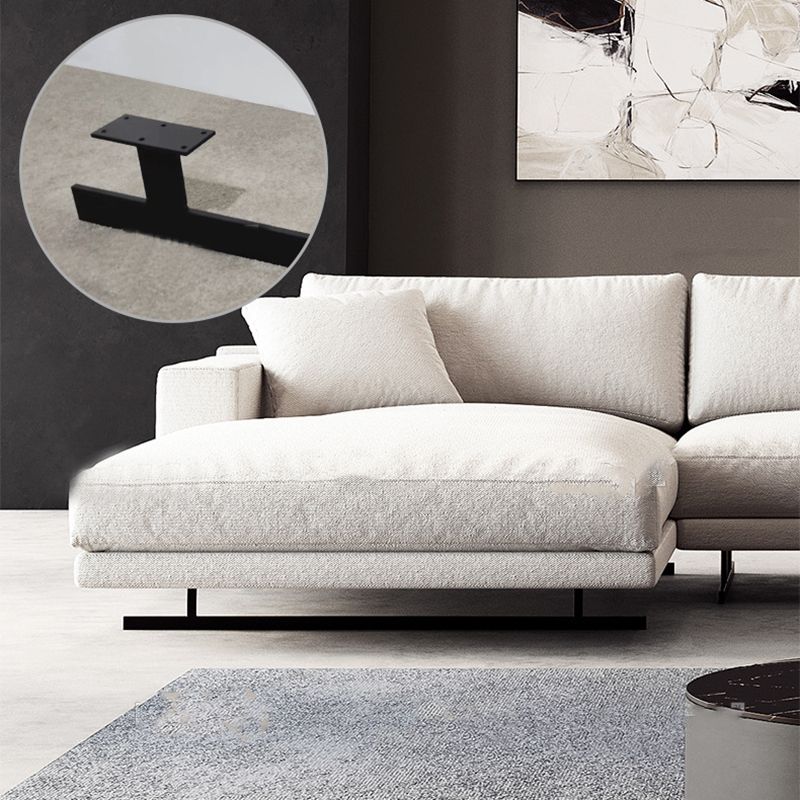 Square Arm Linen Sofa with Chaise Contemporary 4-Steater Loose Back Sofa in White