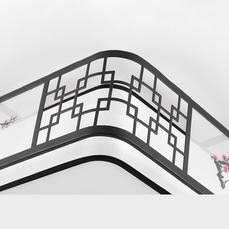 Brown Geometric Flush Mount in Traditional Artistic Style Wrought Iron Ceiling Light with Fabric Shade