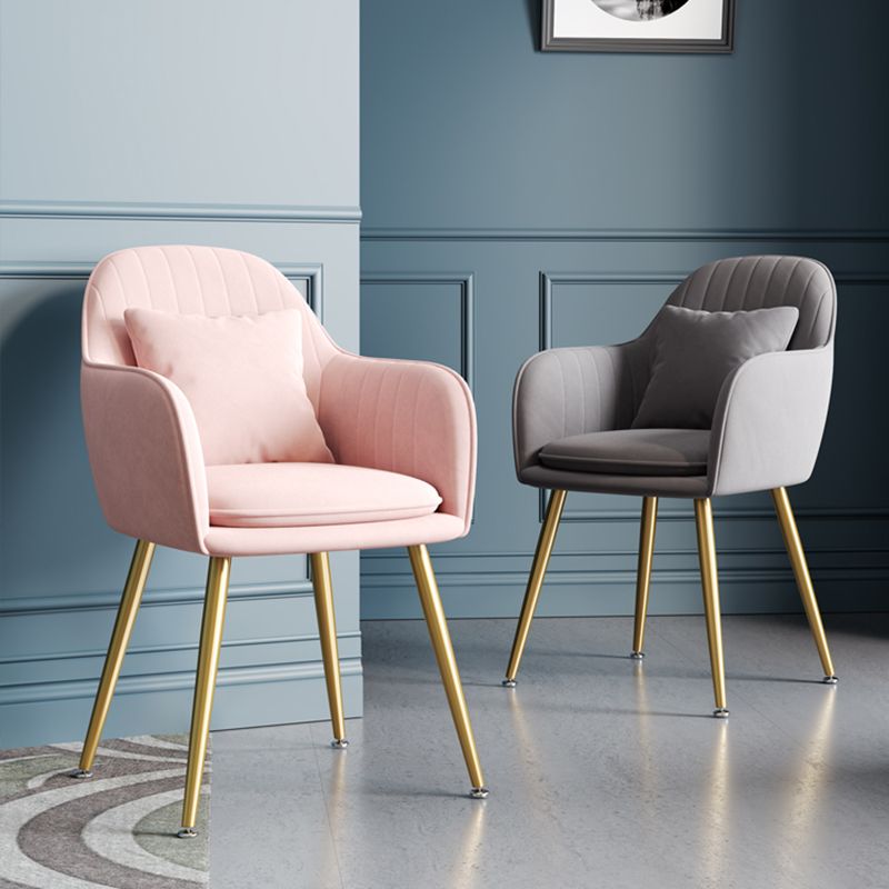 Sillón tapizado de terciopelo para comedor, sillón con respaldo sólido y patas de metal