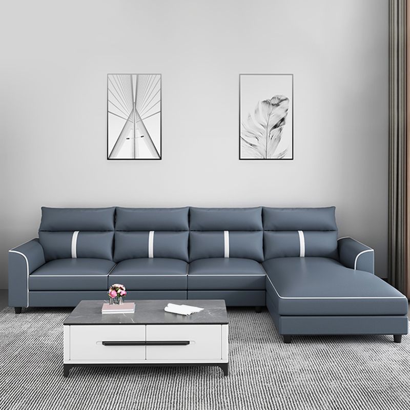 Blue Modern Faux Leather Sectional/Sofa for Living Room, Stain-Resistant
