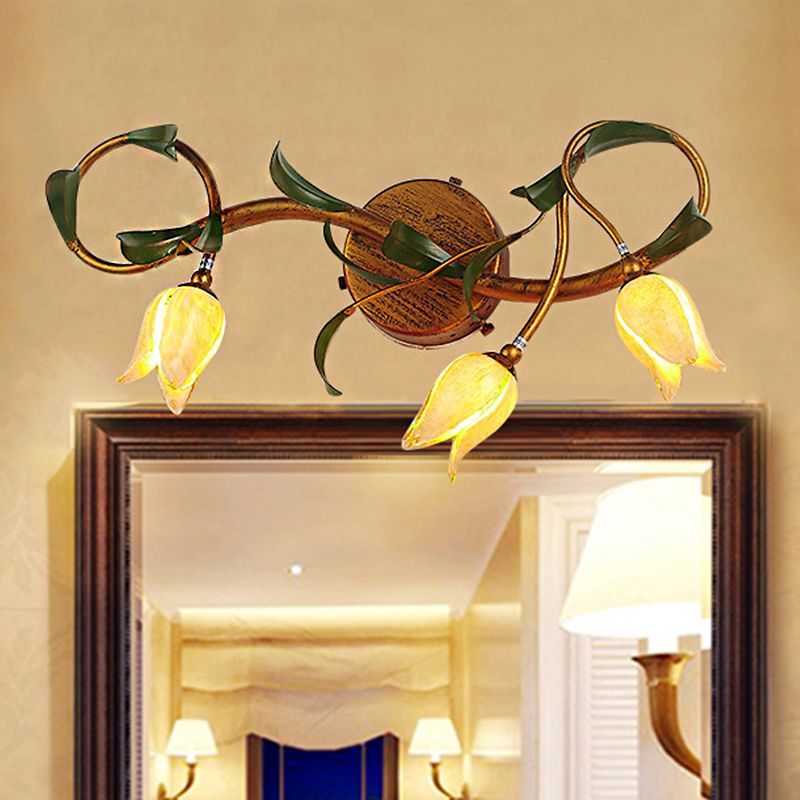 Vanity Flower Vanity Sconce vetro rustico 3/5 luci da bagno lampada da parete con braccio girato d'oro