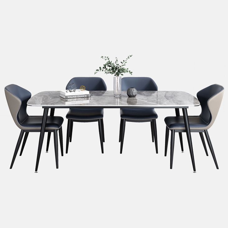 Contemporary Rectangle Dining Table Grey Sintered Stone Dining Table with 4 Black Legs