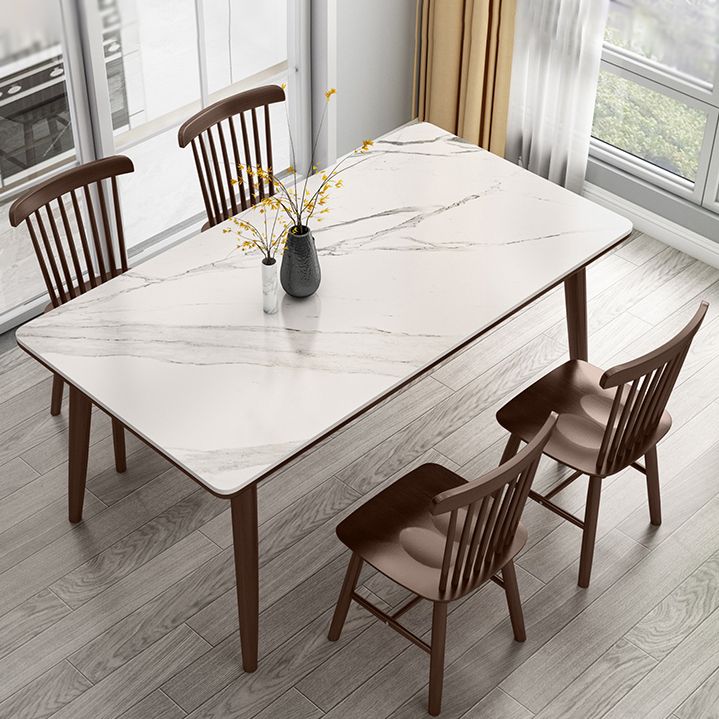 Contemporary Sintered Stone Top Standard Dining Set White for Kitchen Dining Set with 4 Legs Table