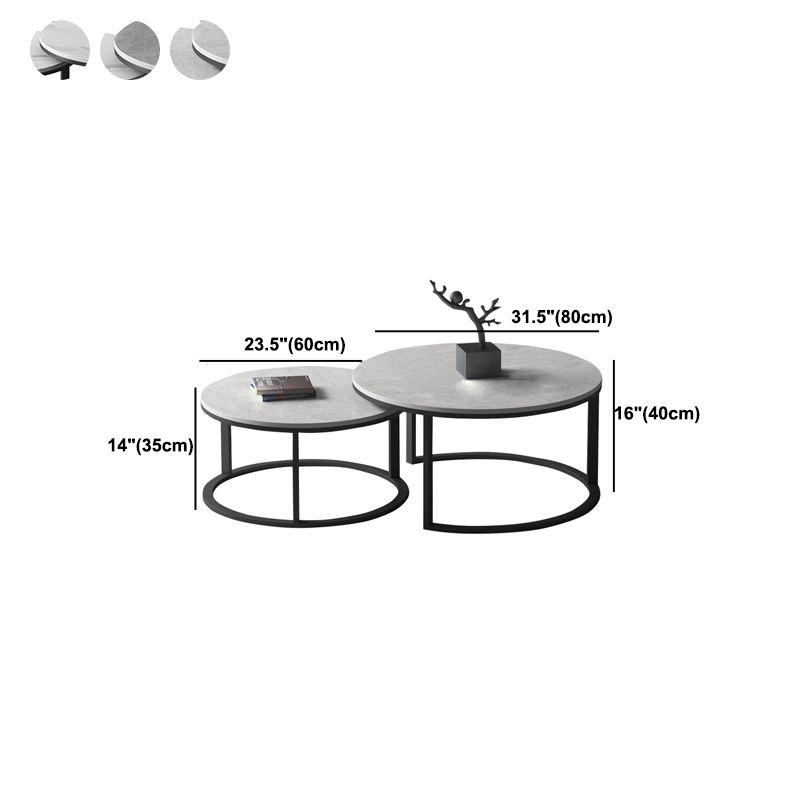 Slate Round Coffee Table 2 Piece Modern Minimalist Bunching Tables