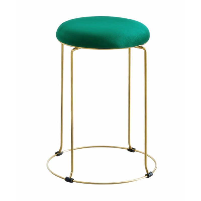 Metal Frame Pouf Plain Round Contemporary Velvet Fade Resistant Ottoman