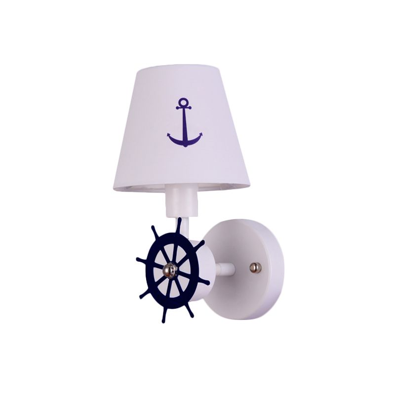 Ligera de pared de bedchamber de bombilla individual Niños Luz de apliques blancos con sombra de tela cónica