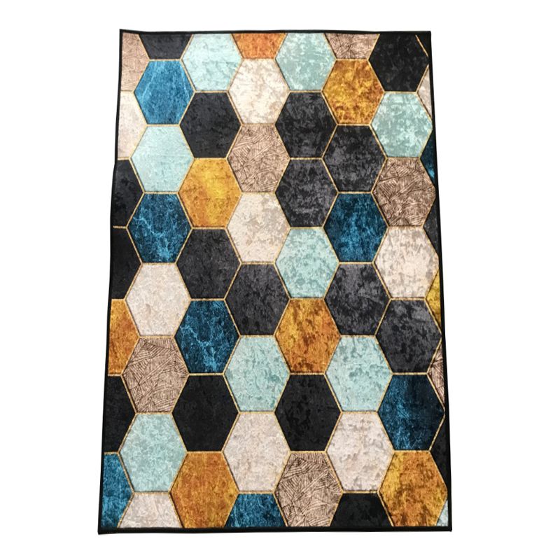Modern Living Room Area Rug Geometric Print Polyester Area Rug Stain Resistant Carpet
